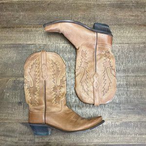 Old West Tan Leather Snip Toe Cowboy Boots